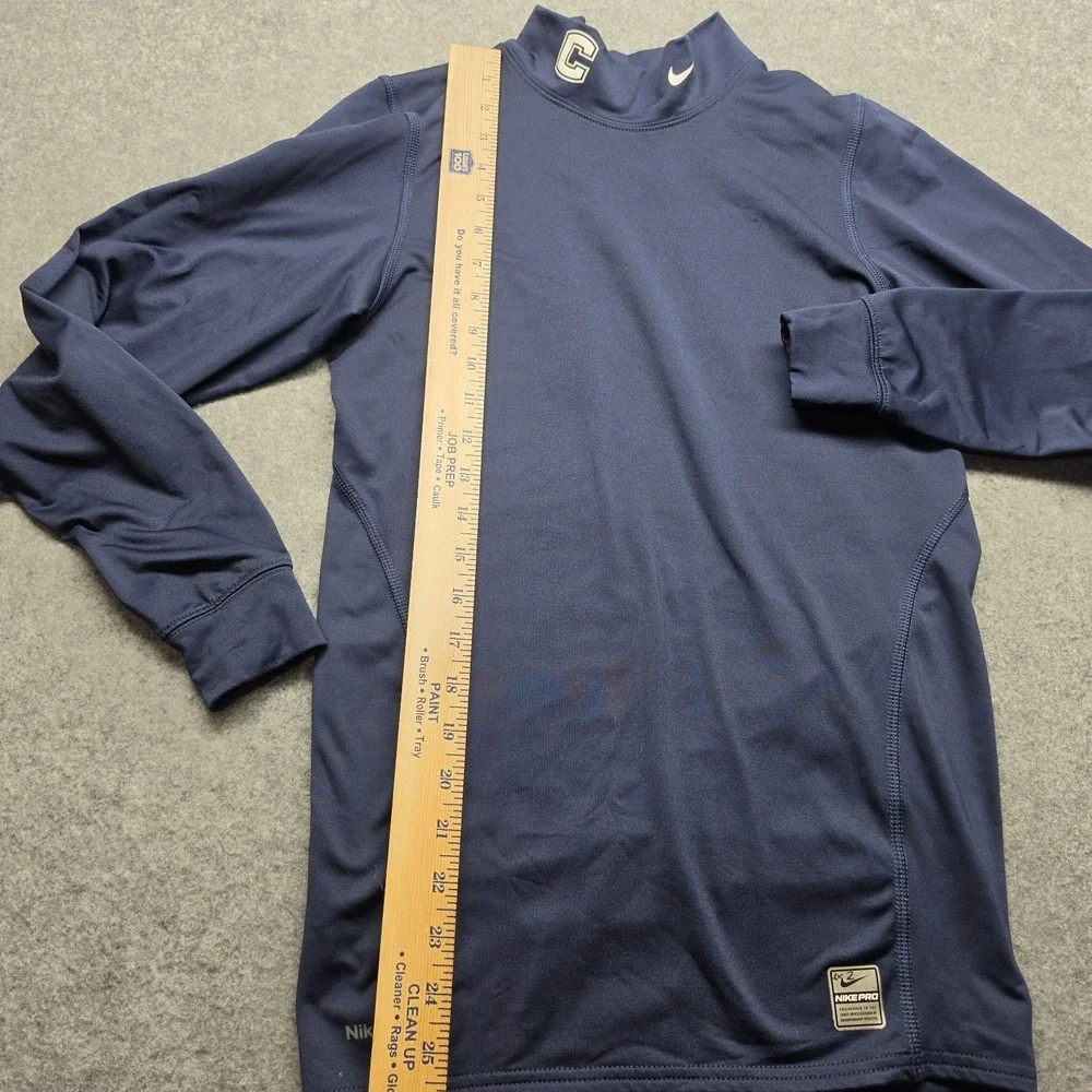 Nike Pro Therma-FIT Blue Mock Neck Long Sleeve Shirt Size S Logo